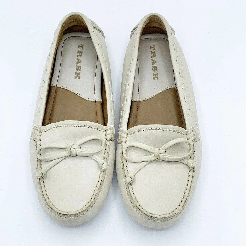 Trask Loafer Womens 6.5M White Leather Driving Moccasin‎ Casual Slip On Comfort